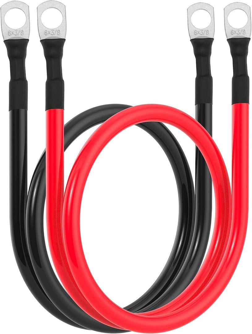 6 AWG Battery Cable 6AWG Gauge Battery Inverter Cables for Automotive Solar Marine Boat RV Car Motorcycle (6 AWG, 20in, 3/8")
