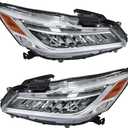 Driver Side and Passenger Side Headlights Assembly Replacement for Accord 2016 2017 Housing Chrome Lamp LH RH 2PCS 33100T2AA32 33150T2AA32