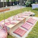 Extra Large Outdoor Picnic Blanket with Table Runner and Floor Pillow Cushion for Picnic Wedding Birthday Baby Shower Backyard (91 x 71'',Pink,6-Person)