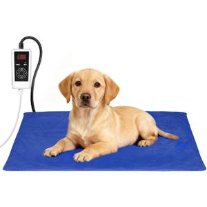 RIOGOO Pet Heating Pad, Electric Heating Pad for Dogs and Cats with Timer, 6 Level Adjustable Temperature Dog Heated Blanket (Blue, M: 25'' x 12.5'')