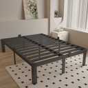 14 Inch Queen Bed Frame with Metal Gaskets, Black Bed Frame Queen Size No Box Spring Needed, Heavy Duty Steel Platform Support, Round Corner Design, Noise Free, Storage Space, Easy Assembly