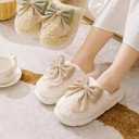 Plush Cute Bow Slippers for Women  Furry Comfy Indoor Outdoor Non-Slip House Slippers (White)