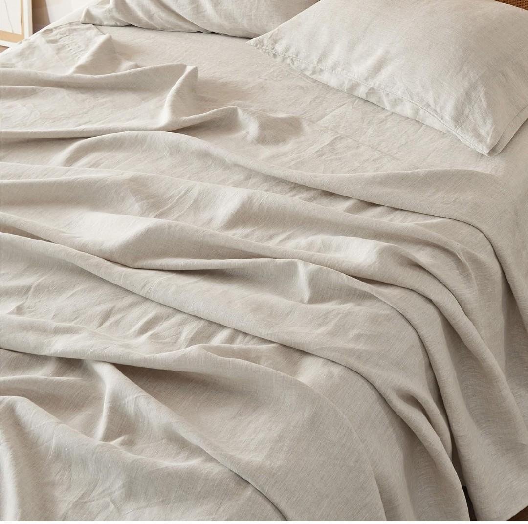 Cal King heathered Sheets - Queen Size Bed, Blend from Cotton Bedsheets, Breathable Cotton Bedsheets, Gifts for All Seasons, 4 Pieces, Heathered Beige