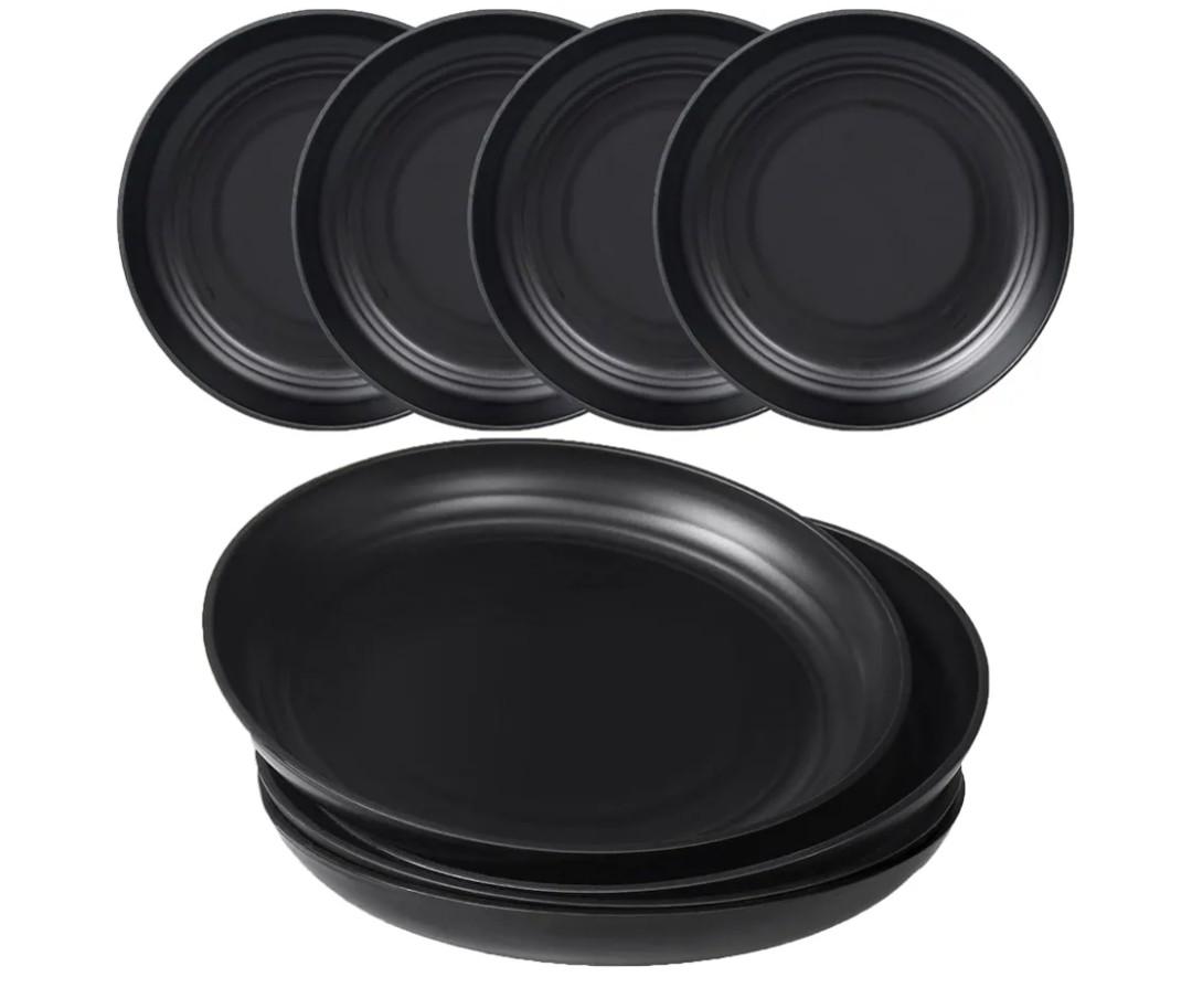 Wheat Straw Plates, Unbreakable Dinner Plates, Reusable Plate Dishwasher & Microwave Safe Black 20pcs