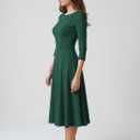 FENJAR Women's Fit and Flare Cocktail Dress Elegant 3/4 Sleeve Wedding Guest Work Formal A Line Midi Dresses(Green-XL)