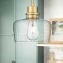 Emak 8 Inch Gold Pendant Light Fixtures, Modern Pendant Lights Kitchen Island with Seeded Glass Shade, 1 Light Hanging Light for Kitchen Island, Dining Room, Bathroom, Bedroom, PL122-GD