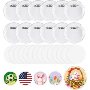 Happiza 50pcs Acrylic Clear Button Pins, 2.17 Inch DIY Button Badges, Custom Blank Photo Buttons Pins Badges for Personalized Crafts Supplies