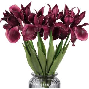 Iris Flowers Artificial Real Touch Flowers 6 PCS 18.9 in Long Stems Artificial Iris for Decoration for Wedding Bridal Home Kitchen Party(Burgundy)