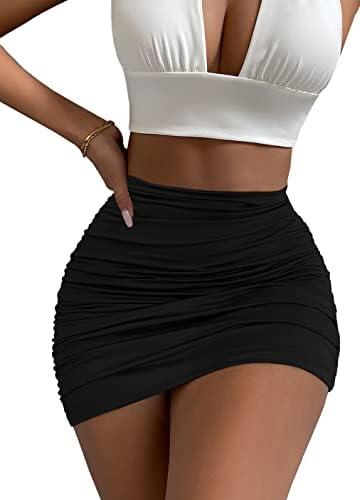 Afibi Women's Stretch High Waist Ruched Bodycon Double Layer Casual Mini Skirt 2XL