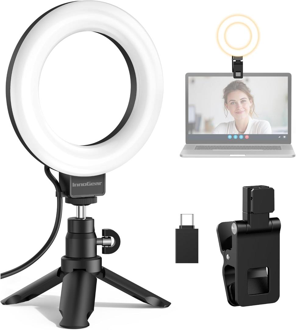 InnoGear Video Conference Light, 5" 60 LED On-Camera Video Lights for Monitor Desk LED Streaming Lighting with Desk Tripod Selfie Zoom Lighting for Computer Camera Webcam Laptop Podcast, Recording