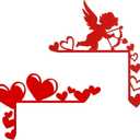 Wesiti 2 Pcs Valentine Door Topper Red Heart Cupid Door Frame Corner Decoration Romantic Corner Sign Wooden Decor Valentine's Day Props Gifts Cabinet Knob Covers for Wall Window Decor