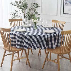 maxmill Round Checkered Tablecloth Spillproof Wrinkle Free Heavy Weight Gingham Table Cloth for Circular Table Cover Buffalo Plaid for Buffet Banquet Parties Holiday Dinner 70 Inch Navy and White