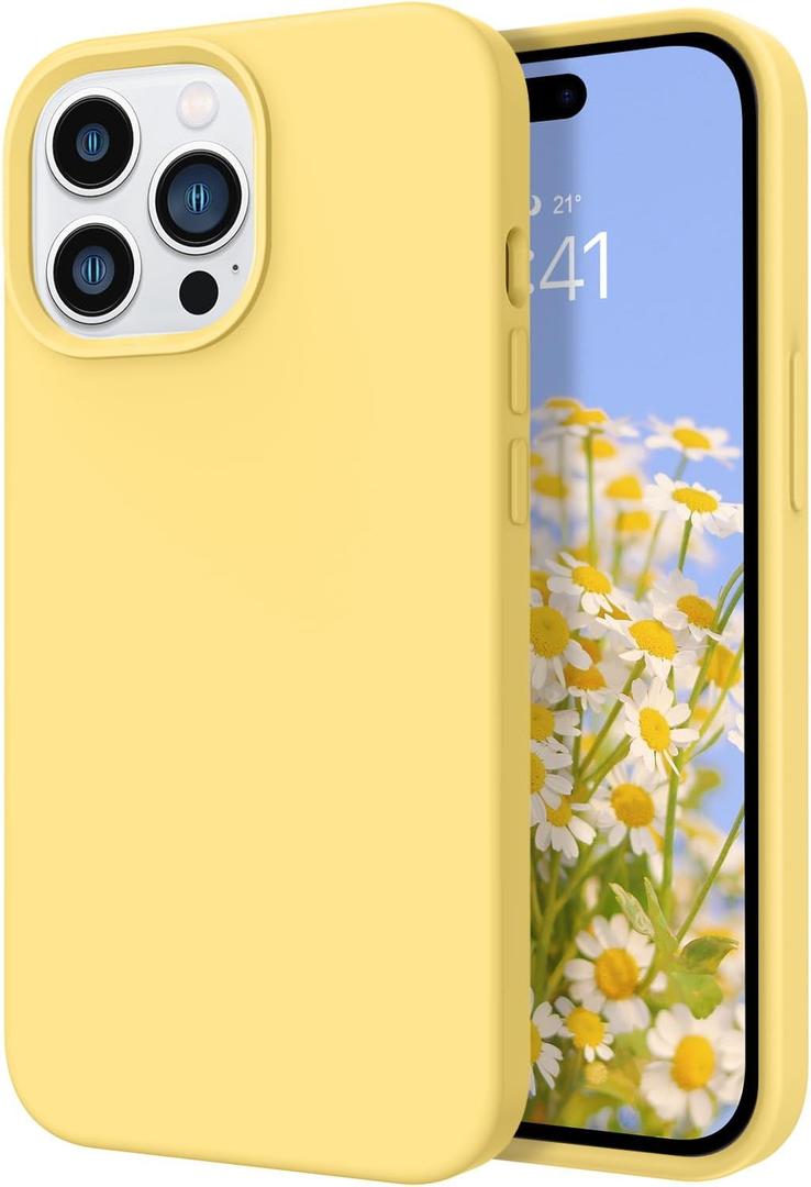 DOMAVER for iPhone 14 Pro Case Liquid Silicone Soft Gel Rubber Microfiber Lining Cushion Cover Shockproof Protective Phone Cases Compatible with iPhone 14 Pro(6.1 inch)-Yellow