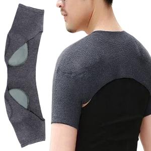 FERCAISH Double Shoulder Brace Warm Support Protector Shoulder Strap Brace, Knitted Warm Shoulder Straps for Fall and Winter, Office Home Sports Knit Cashmere Guard for Rotator Cuff Shoulder (L)
