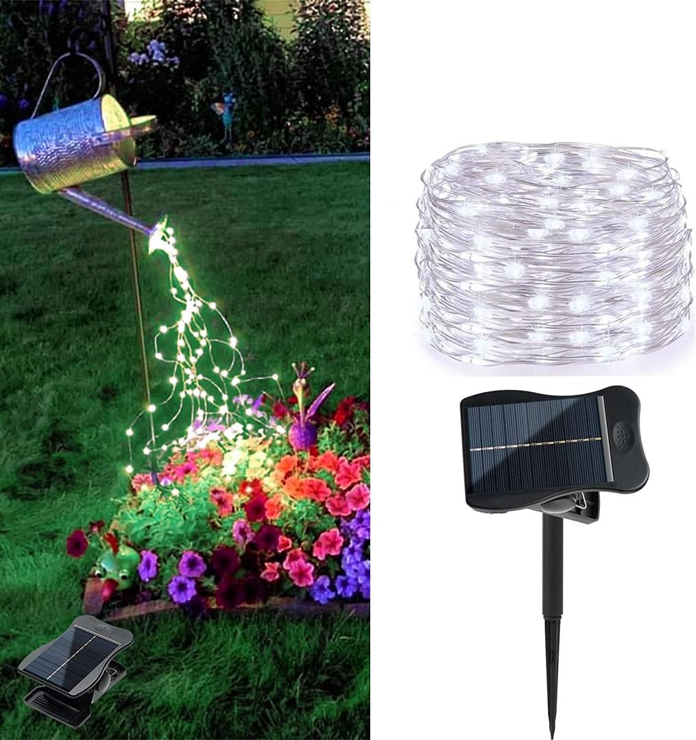 VOOKRY 10 Strands 200 LEDs Solar String Fairy Lights, 8 Modes Twinkle Starry Copper String Lights, Waterproof Outdoor Solar Powered DIY Watering Can Lights for Wedding Party Garden Decor(Cool White)