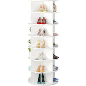 7 Tier Rotating Shoe Rack Tower, Easily Assembled Lazy Susan Shoe Organizer, 360 Spinning Shoe Rack Circular Storage, Multi-Purpose Rotating Storage Tower, White (65 inch)