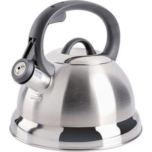 Mr. Coffee Flintshire 1.75-Quart Stainless Steel Whistling Tea Kettle – Brushed Satin Finish Stove-Top Kettle for Boiling Water, 1.8 Quarts