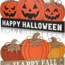 Fall Pumpkin Decor for Home Happy Halloween Thanksgiving Decoration Wooden Block Table Sign Tabletop Tiered Tray Decor Double-sided Print for Autumn Centerpieces Farmhouse Vintage Harvest Party Rustic (Large, Orange)