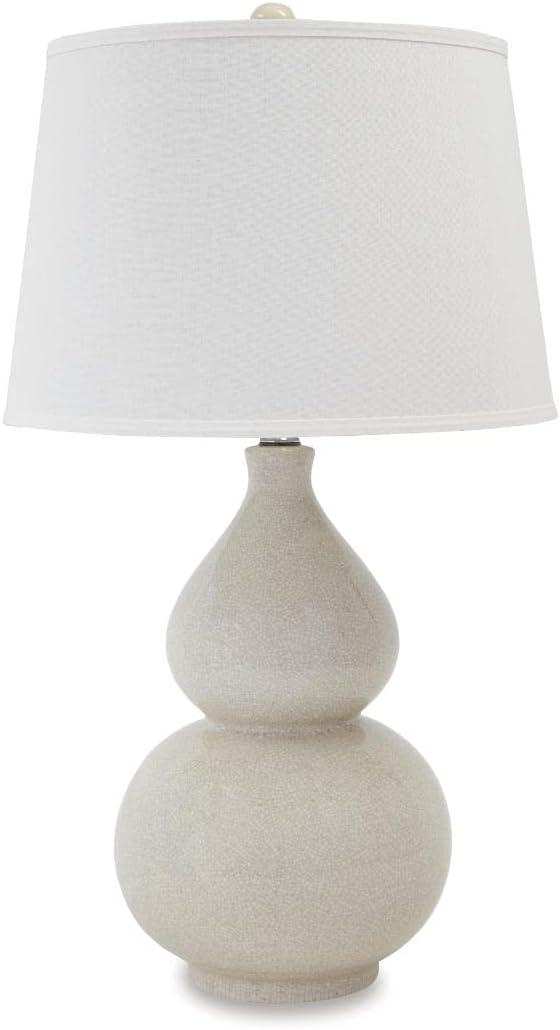 Signature Design by Ashley Saffi Transitional UL Listed Table Lamp with Fabric Shade and Double Gourd Base and 3-Way Switch, Ceramic, 29.75" High, Cream