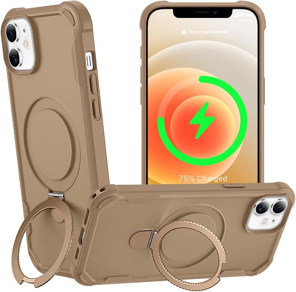 Designed for iPhone 12 & 12 Pro Case with Magnetic Stand [Military Drop Protection][Compatible with Magnet] Shockproof 12 & 12 Pro Phone Case with Ring Holder, Khaki