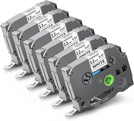 6Pack Tze231 12mm 0.47 Laminated White Tape Compatible for Brother TZe231 TZ231 12mm 1/2 Inch Black on White P Touch Label Maker Tape 0.47" Work with PTD220 D210 D220 H110 D200 D400 D410 D610BT