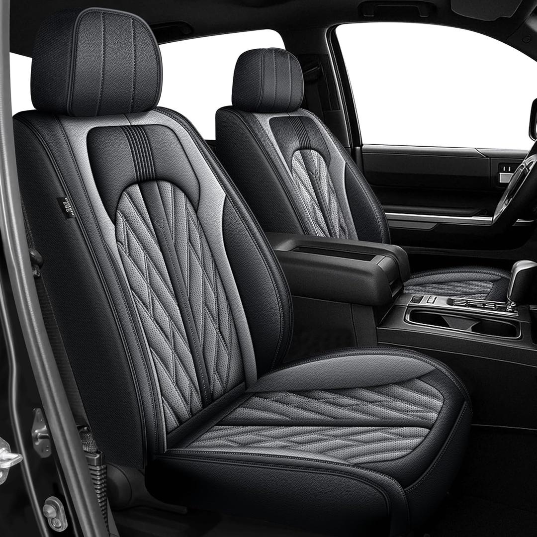 TTX LIGHTING Seat Covers Fit for 2022-2024 2025 Toyota Tundra Crewmax Double Cab Custom Breathable Leather Truck Seat Covers Full Set (Black&Grey)