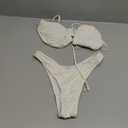 MakeMeChic Women's Two Piece High Waisted Triangle Bikini Set Tie Front String Bathing Suit (Beige), S