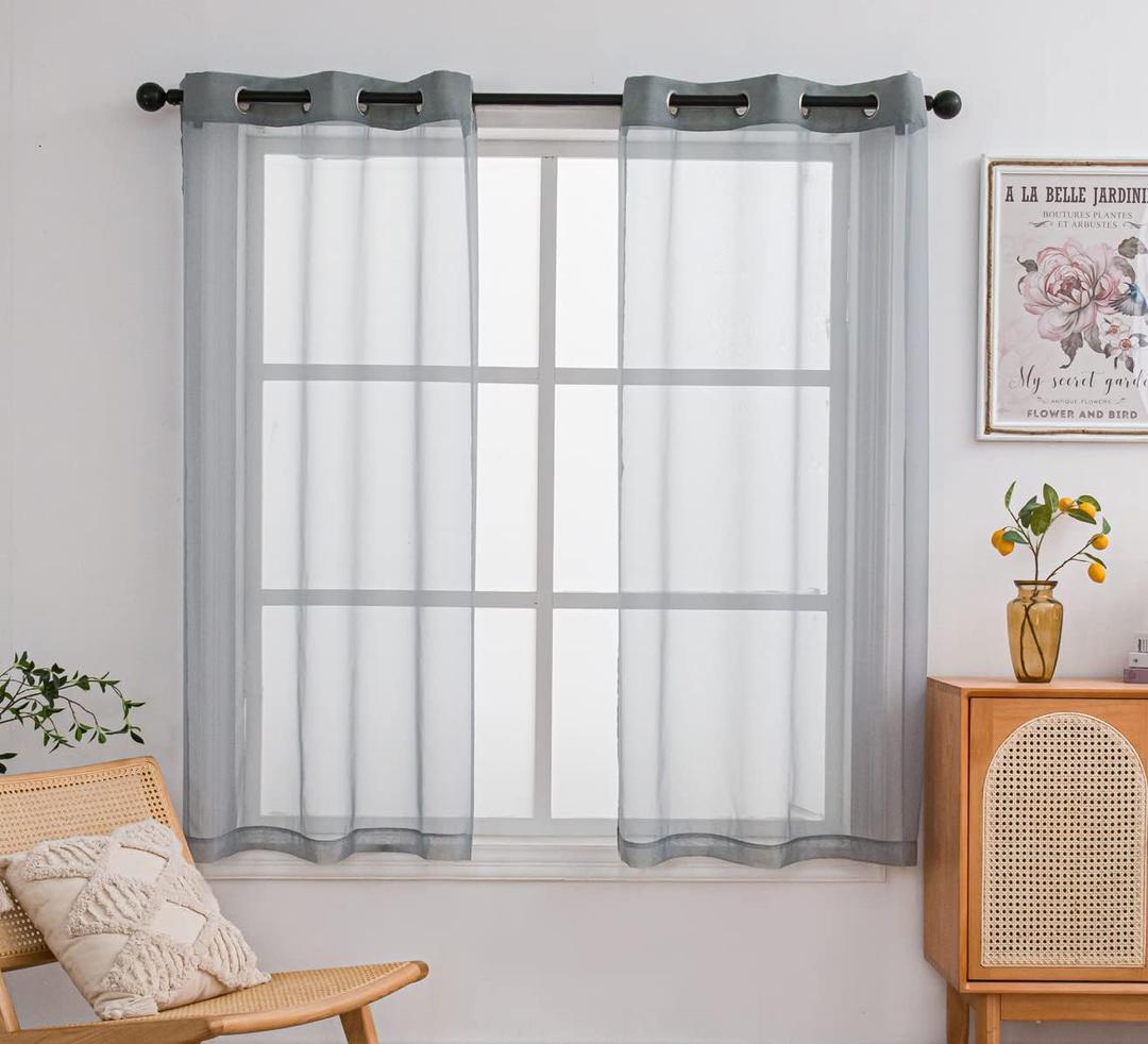 PI Sheer Curtains 63 inches Length with Grommet,Polyester Voile Sheer Window Curtain for Dining Room/Office 2 Panels (W52 X L63, Blue Grey)