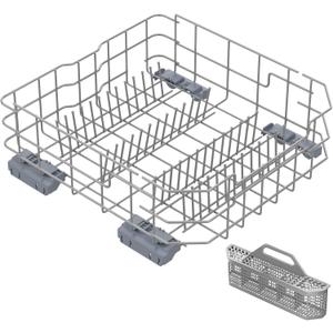 UPGRADED WD28X26099 Dishwasher Lower Rack Compatible with GE Dishwasher Rack Assembly With WD28X10128 Universal Dishwasher Silverware Basket & WD28X27241 Dishwasher Rack Carrier and Roller Kit