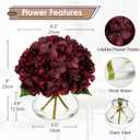 Hollyone Dark Red Fall Hydrangea Artificial Flowers for Decoration in Glass Vase Autumn Silk Faux Flower Arrangements with Faux Water Table Centerpiece Vase with Fake Flowers Fall Decorations for Home