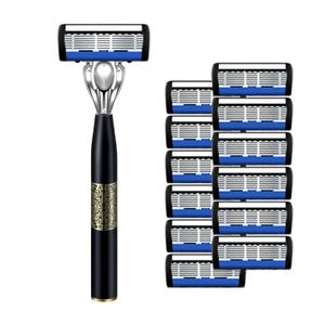 Upgrade 7-Blade Razor for Men, Handle & 3 Refills, Dual Lubrication & Precision Trimmer, Comfortable Shave (1 Razor + 12 Blades)