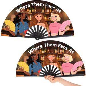 2 PCS Where Them Fans At Clacking Fans for Line Dancing, 13 Inches Large Festival Folding Fan, Boots On The Ground, 210D Oxford Cloth Pop Fan for Music Festival, Concert, Wedding, Halloween Party