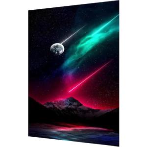 hyzsj 5D Aurora Diamond Art Painting,Large Diamond Painting Kits for Adults,DIY Full Drill Crystal Rhinestone Arts,Gem Art Painting with Diamond Home Wall Decor (Mountain Moon 27.5 X 15.7inch) (Aurrora B)