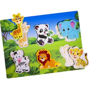 Wooden Peg Puzzle for Toddlers 1-3 Year Old,Funsland Puzzles Gifts Colorful Toys Cartoon Gifts,Zoo Animals Puzzles