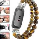 C&L Accessories Bracelets Compatible with Fitbit Inspire 3 Bands for Women Beaded Wristband Adjustable Gemstone Replacement Straps