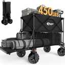 PORTAL 400L Collapsible Double Decker Wagon, Folding Wagon Cart with Tailgate, Beach Wagon with Big Wheels, 450LB Heavy Duty Foldable Wagon, Large Capacity Wagon for Camping, Sports, Garden, Baseball