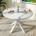 Round Dining Table, 42" Kitchen Dining Table for 4-6, Small Round Table with Metal Cross Legs, Modern Round Dining Room Table for Kitchen, Apartment, Living Room, White Marble