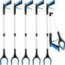 6-Pack 32" Grabber Reacher Tool, 360 Rotating Head, Wide Jaw, Foldable Reacher Grabber Pickup Tool,Anti-Slip Rotating, 4" Wide Claw Opening Grabbers for Seniors (Blue)