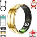 Smart Ring for Women Men,Fitness Tracker Ring with Heart Rate, Sleep Monitoring, Blood Oxygen, Step Counting for iOS and Android, No Subscription Fee, Waterproof, Valentines Day Gifts(NewGold, 9)