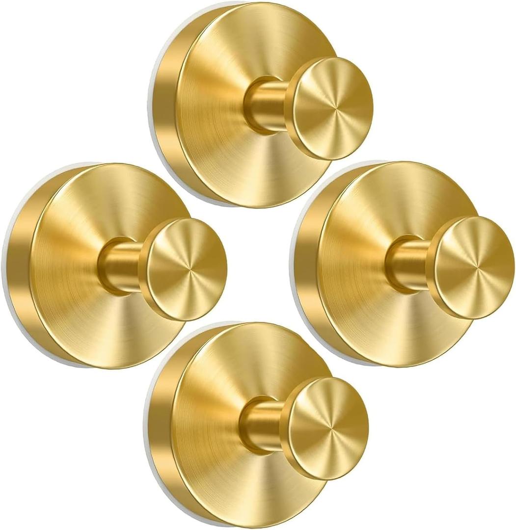 Suction Cup Hooks for Shower, 2026 Upgraded Drill-Free Suction Cup Hooks for Bathroom Window Glass Door Wall, Bath Robe Looafh Wreath Hook for Hanging, Matte Brushed Satin Gold(4PCS)