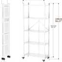 Folding Shelves No Assembly, 5 Tier Heavy Duty Foldable Storage Shelves with Wheels, 220LBS Per Shelf Metal Collapsible Rack for Garage Pantry, White, 64 x 34.1 x 148 cm