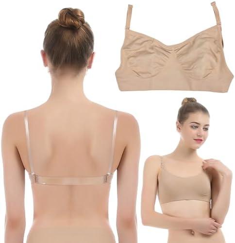 iMucci Clear Strap Bra Professional Dance Bra NO Sponge Invisible Ballet Bras, Larg