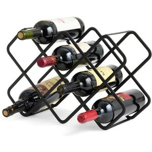 Metal Rack Matte Black Carbon Steel, 10-Bottle Countertop & Hangable Holder, Modern Geometric Design, Rustproof, Under-Cabinet Display, No Assembly Needed for Countertop Use