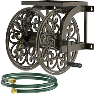 GOFORWILD Garden Wall Mount Hose Reel, Decorative Hose Reel, Garden Heavy-Duty Water Hose Holder Winder, Holds 200-Feet of 5/8-Inch Hose 7213