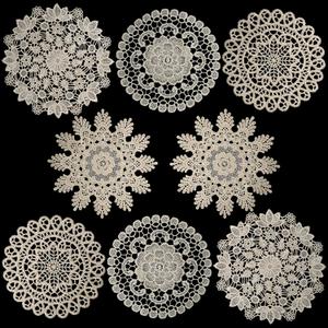 8 Pieces 8 Inch Cotton Lace Doilies Crochet Handmade Lace Coasters Round Lace Placemat Rustic Table Doilies Decors for Kitchen Dining Room Party Dressers Dream Catcher Decoration (Beige) (Beige Combo 1)