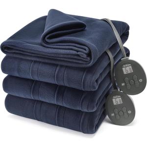 Sunbeam Heated Fleece Throw Blanket Soft Blue Queen 84X90” 10 Heat Settings NOB