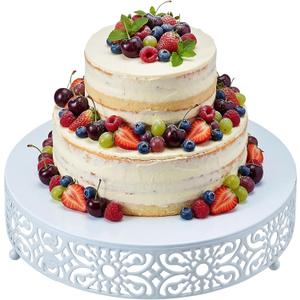 Wenqik 12 Inch Cake Stand Round Metal Cupcake Dessert Wedding Cake Stand Cookies Display Holder Fruit Food Serving Tray for Table Wedding Birthday Anniversary Party Decor (White)