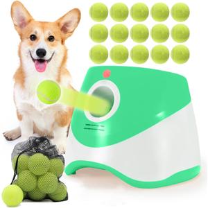 SOCO Automatic Ball Launcher for Dogs, USB Rechargeable with 3 Distances (10/20/30 ft), Safety LED Indicator, Include 15 Tennis Balls, Indoor/Outdoor Fetch Toy for Small/Medium Dogs