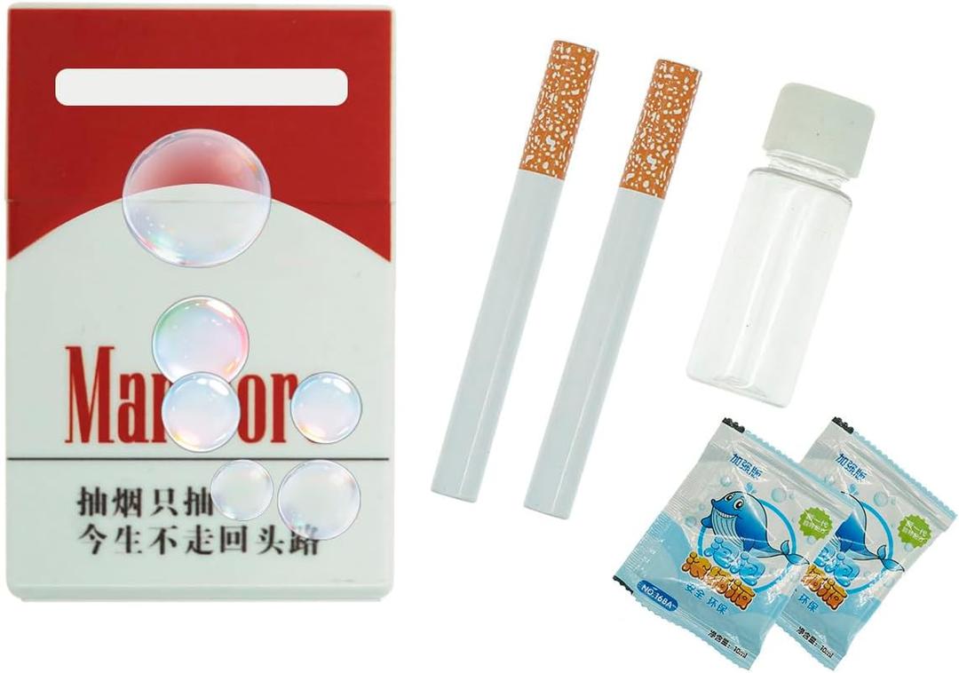 Bubble Cigarette Pack Realistic Fake Cigarette Bubble Blower with Solution Mini Bubble Toy for Stress Relief Funny Adult Gag Gift and Party Favor