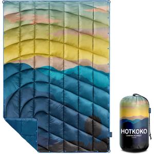 Camping Blanket,Lightweight Puffy Printed Camping Blanket Packable Outdoor Blanket for Camping,Traveling, Stadium, Hiking, Picnics (52x75", Blue Mountain-thick)